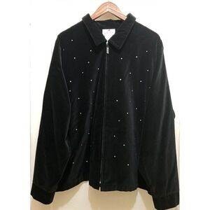 Vintage Quacker Factory Jacket Womens 3X Full Zip Black Velour Rhinestones Party